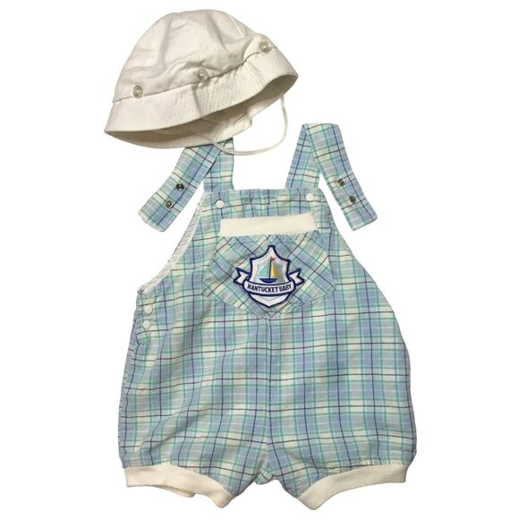 VTG TODAY’S BABY by CARTER’S Baby Romper Set 18M Plaid Nantucket Hat USA VBC - Picture 1 of 6